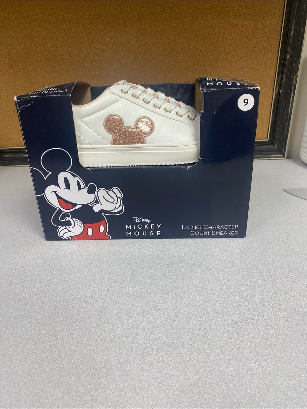 Disney White Sneakers with Rose Gold Mickey Accent
